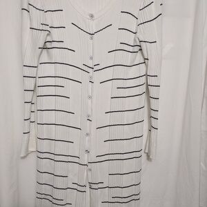 Cabi Ribbed Knit Button-Front Sweater Dress Striped M